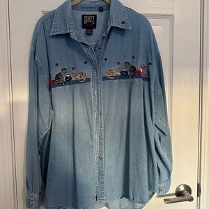 Vintage Quizz cat denim long sleeve